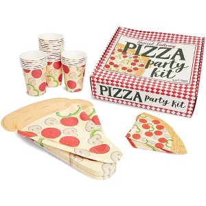 Blue Panda Pizza Party Supplies Kit (24PC) Plates, Cups, Napkins for Birthdays Kids Parties - 1 of 4