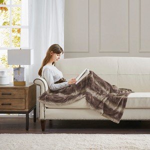 Vynxaria Oversized Faux Fur Throw - Luxurious Marble Print & Soft Comfort - 1 of 4