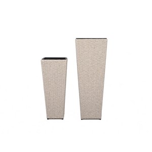 Gulches 120 Qt Beige PE Rattan Iron Planter with Drainage Holes Outdoor (12x12x31 in 9x9x23 in) 2-Pack - 1 of 4
