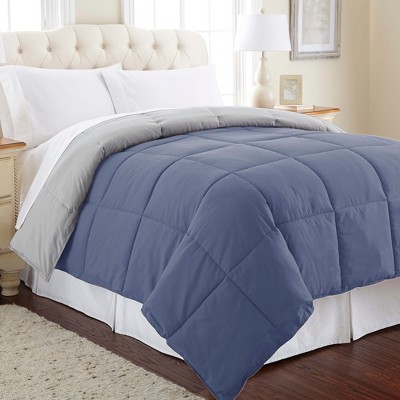 Twin Blue and Silver Reversible Down Alternative Microfiber Comforter Set