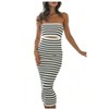 Nmoder Women Summer Casual Tube Dresses Strapless Backless Hollowed Striped Patchwork Long Dress Clubwear - 2 of 4