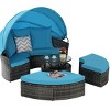 5-Piece Outdoor Wicker Patio Set with Retractable Canopy, Cushions & Storable Table for Garden or Poolside Relaxation - Coolbibila - 3 of 4