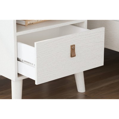 Maximal Minimalism White Nightstand with Customizable Faux Leather Pulls