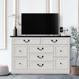 Garvee Farmhouse 9-Drawer Dresser with Built-in Charging Station 55 Wide Wood Dresser with Roman Metal Handles Vintage Style - 1 of 4