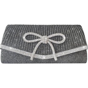 Bow Evening Bag Sparkly Clutch Purses for Women Wedding Glitter Rhinestone Party Prom Purse - 1 of 4