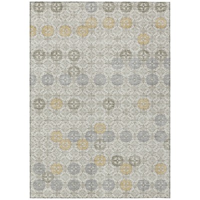 HomeRoots 9' X 12' Ivory And Gold Geometric Washable Indoor Outdoor Area Rug
