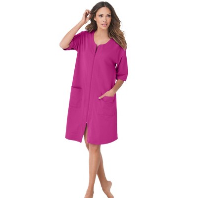 Dreams & Co. Plus Size Short French Terry Zip-Front Robe