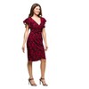 24seven Comfort Apparel Burgundy Print Flutter Sleeve Faux Wrap Dress - 2 of 4
