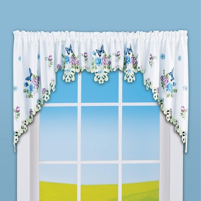 Blue and White Polyester Butterfly Window Swags with Cutout Border