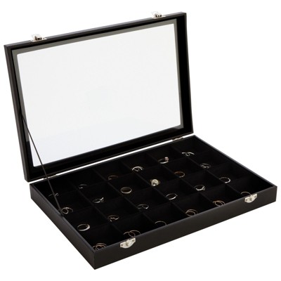 Black Leatherette Jewelry Display Tray with Velvet Lining, 24 Slots