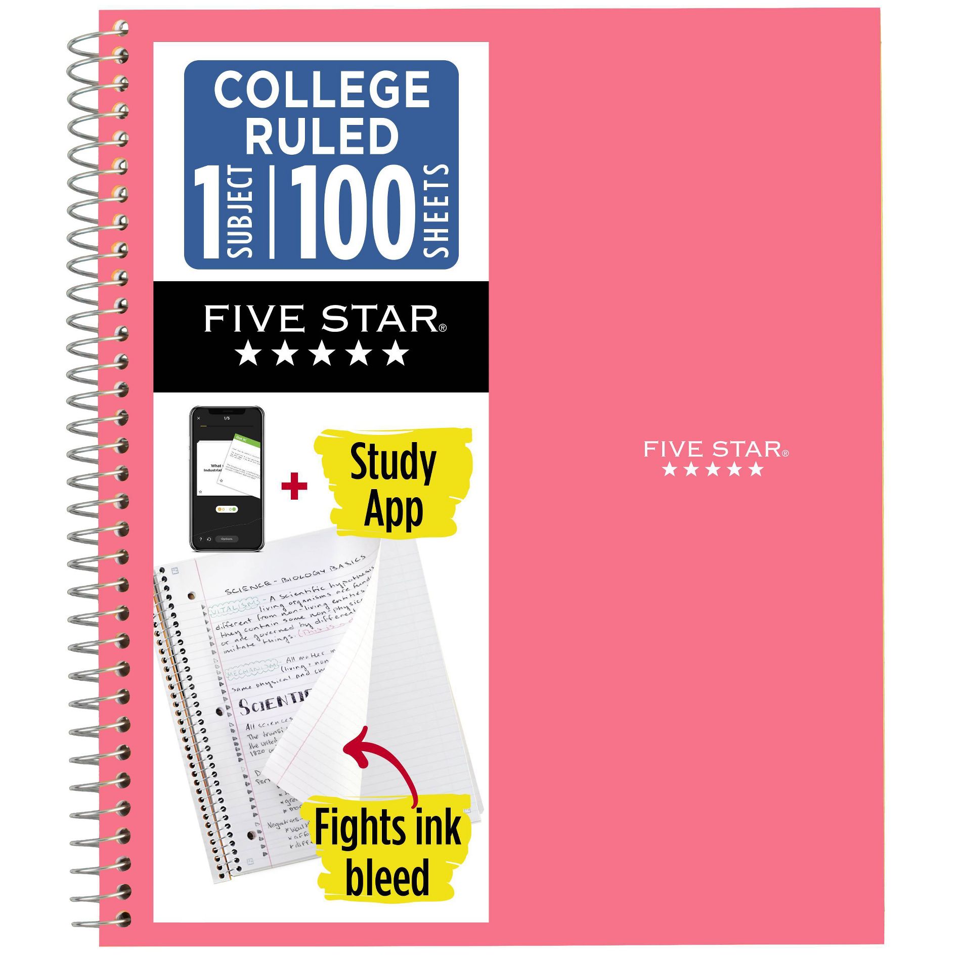 Five Star 8.5"x11" 1 Subject College Ruled Notebook Prom Pink 100 Pages