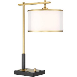 Possini Euro Design Hayven 23 1/2" High Small Mid Century Modern Desk Lamp with Dual USB Ports Black Warm Gold Metal Single Home Office Charging - 1 of 4