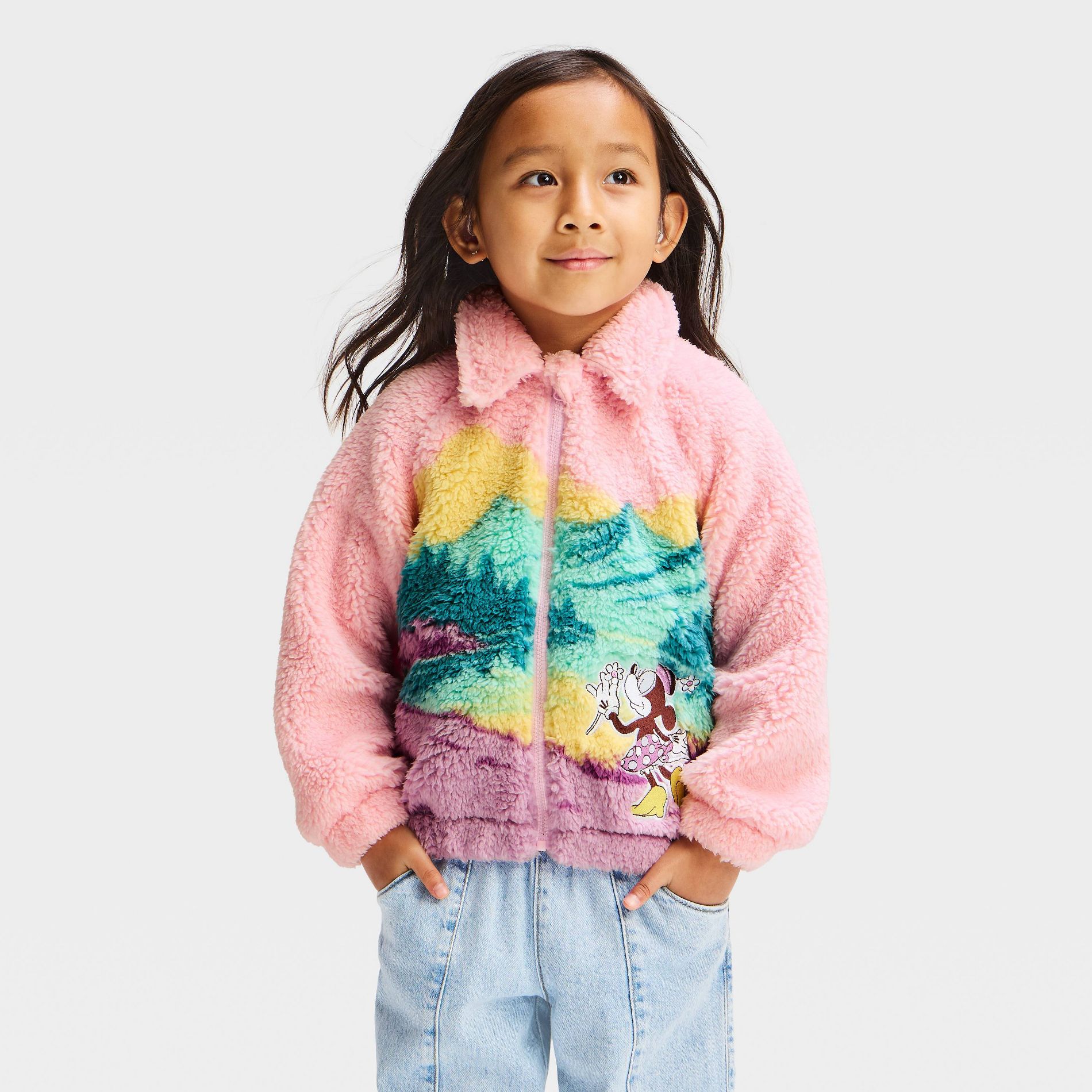Toddler Girls' Disney Minnie Mouse Mountains Cozy Zip-Up Sweatshirt - Pink