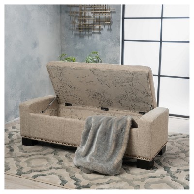 Explorer Storage Ottoman - Wheat - Christopher Knight Home: Upholstered Bench, Hardwood Frame, No Assembly Required