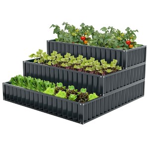 Costway 1/2 PCS 3-Tier Raised Garden Bed,47" x 47" x 24" Metal Outdoor Elevated Planter Box Black/Green - 1 of 4