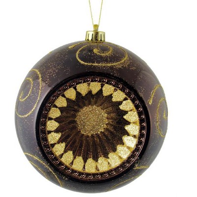 Northlight 8" Retro Reflector Shatterproof Christmas Ball Ornament - Brown