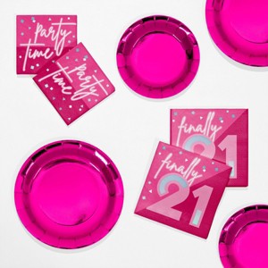 Creative Converting Hot Pink Foil 21st Birthday Tableware Set 48ct - 1 of 4
