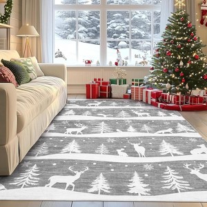 Acekool Area Rug for Living Room, Holiday Themed Non Slip Washable Low Pile Rug, Easy Clean, Soft Home Decor with Tree and Reindeer Pattern - 1 of 4