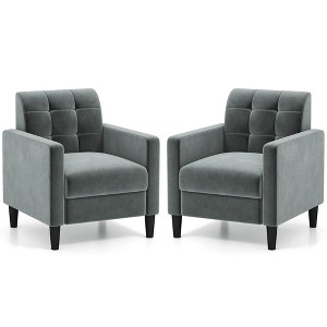 Costway 1/2 PCS Mid Century Modern Velvet Accent Chair with Tufted Back Arms for Livingroom - 1 of 4