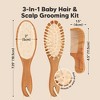 Baby Hair Brush and Comb Set, Oval Wooden Baby Brush Set for Newborns, Infant, Toddler Grooming Kit - 2 of 4