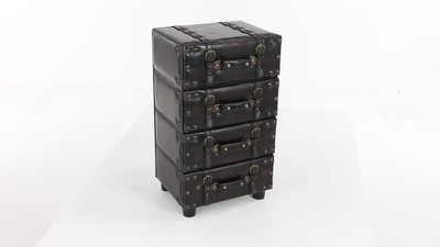 Black Vintage Faux Leather 4 Drawer Chest with Buckle Straps and Gold Studs