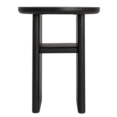 Black Firwood Round Side Table with Shelf