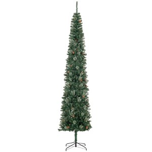 Aghana Digitals 9.5ft Slim Pencil Christmas Tree with 1132 Realistic Tips, Pine Cones, Flame - 1 of 4
