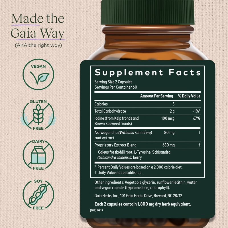 Gaia Herbs Thyroid Support - Made with Ashwagandha, Kelp, Brown Seaweed, and Schisandra, 2 of 9