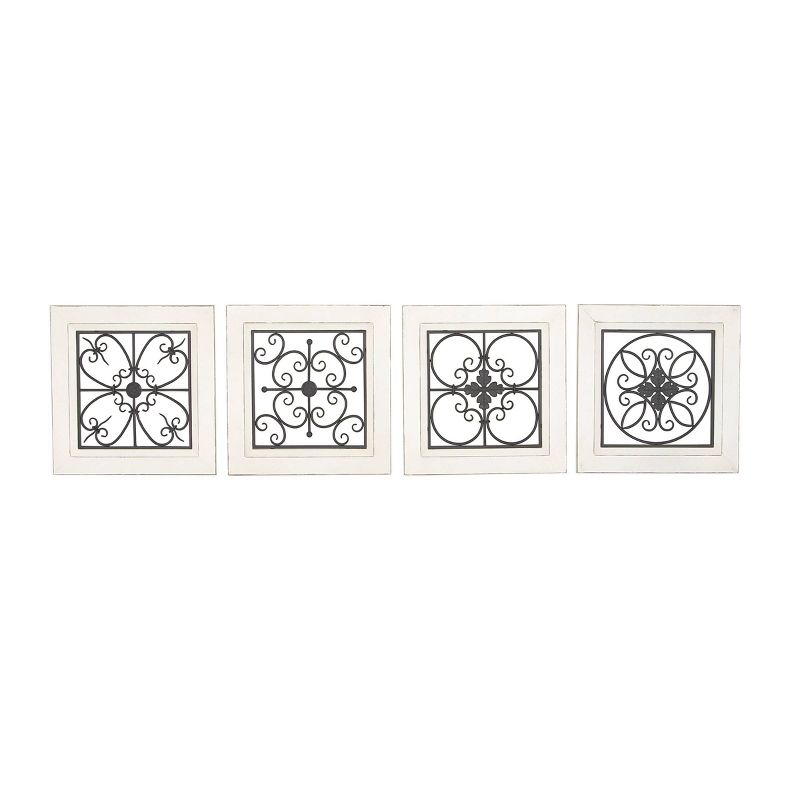 Wood Scroll Wall Decor with Metal Relief Set of 4 White - Olivia &#38; May, 1 of 20