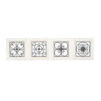 Wood Scroll Wall Decor with Metal Relief Set of 4 White - Olivia & May