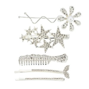 Unique Bargains Girl's Simple Cute Style Metal Non-Slip Hair Clip Silver Tone 1 Set of 5 Pcs - 1 of 4
