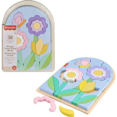 38-Piece Wooden Flower Puzzle Blocks Set, Stacking Developmental Toy for Kids Ages 3+