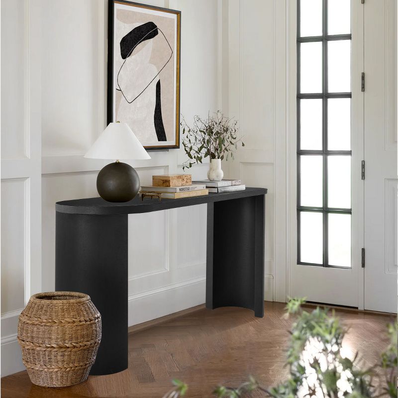 Dwen 60" Convertible Double Pedestal Legs With Manufactured Wood Foild with Grain Paper Simplicity Rectangle Console Table-Maison Boucle‎, 2 of 9