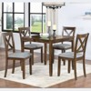 Gulches 5-Piece Walnut Dining Set for 4 - 34.5" Square Table + 4 X-Back Upholstered Chairs, Modern Space-Saving Design - 4 of 4