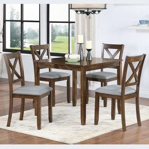 Oversart 5 Piece Modern Dining Set, Square Wooden Dining Table with 4 Upholstered Chairs for Kitchen, Dining Room, Walnut - 1 of 1
