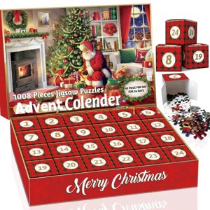 Advent Calendar Puzzle 2025 for Adults Kids, Christmas Santa Scene Jigsaw Puzzles 24 Days Countdown Calendars for Boys, Girls, Teens, 1008 Piece - 1 of 4
