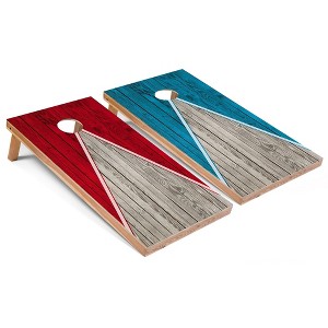 Skip's Garage Red and Turquoise Pyramid Cornhole Board Set, Includes 2 Boards, 8 Bags - 1 of 4