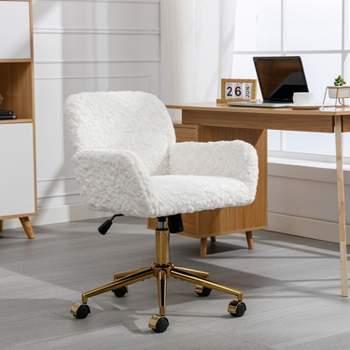 Furniture Office Chair, Artificial rabbit hair Home Office Chair with Golden Metal Base, Adjustable Desk Chair Swivel Vanity Chair-The Pop Home