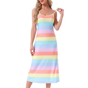 cheibear Women's Sleeveless Spaghetti Strap Midi Cami Tank Sleepdress - 1 of 4