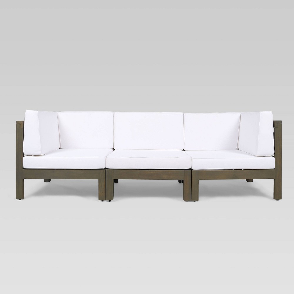 Photos - Garden Furniture Brava 3pc Acacia Modular Sofa - Gray/White - Christopher Knight Home