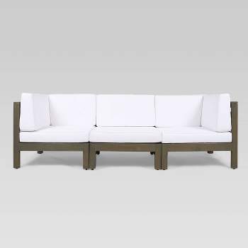 Brava 3pc Acacia Modular Sofa - Gray/White - Christopher Knight Home