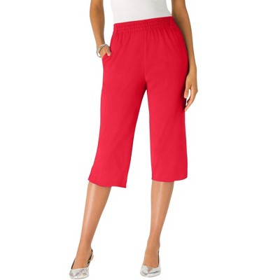 Roaman's Women's Plus Size Petite Soft Knit Capri Pant - L, Red : Target