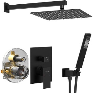 12in. Rain Shower Head System with Bath Tub Faucet Set and Handheld in Matte Black - 1 of 4