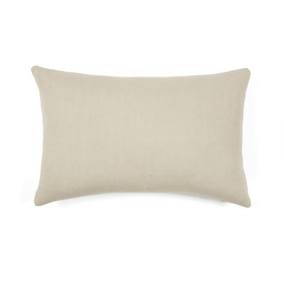 Neutral Embroidered Cotton Lumbar Pillow Cover 13" x 20"