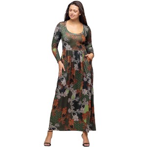 24seven Comfort Apparel Green Long Sleeve Empire Waist Pocket Maxi Dress - 1 of 4
