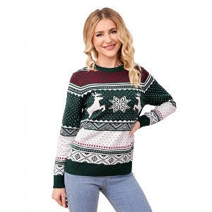 Family Christmas Sweater Crew Neck Reindeer Snowflakes Knitted Pullover for Women/Men/Kids - 1 of 4
