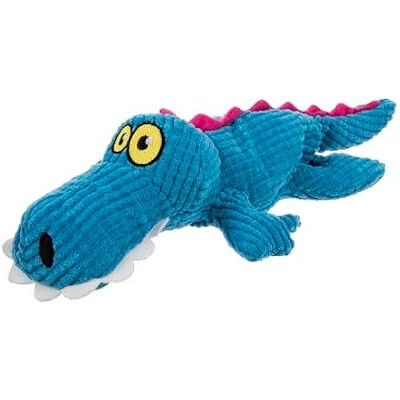 TrustyPup Silent Squeak Gator Plush Chew Guard Dog Toy with Ultrasonic Squeaker, Blue, Large