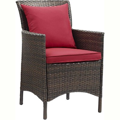 Modway Conduit Outdoor Patio Wicker Rattan Dining Armchair Brown Red