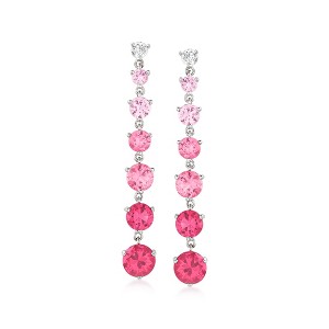 Ross-Simons 4.50 ct. t.w. Simulated Pink Sapphire and .20 ct. t.w. CZ Drop Earrings in Sterling Silver - 1 of 4