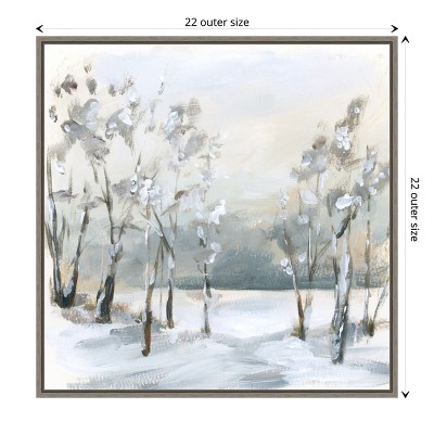 Snowy Winter Trees Framed Canvas Wall Art in Graywash Frame